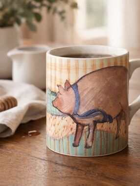 Susan Winget Homestead Pig Mug Certified International Farmhouse Country Kitchen